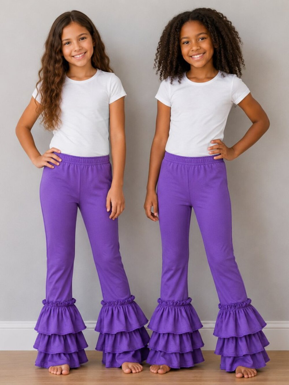 Custom Purple Ruffle Hem Boutique Leggings Girls Size 14